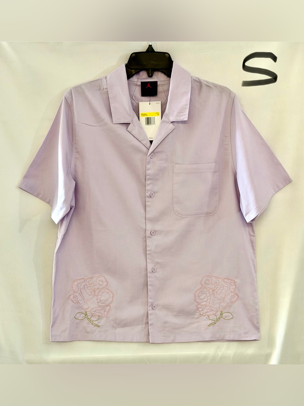 Jordan Lavender Short-Sleeve Button-Down Shirt with Rose Embroidery
